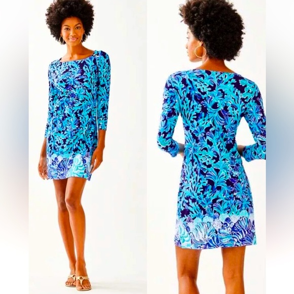 NWT LILLY PULITZER 50+ SOPHIE DRESS S BRIGHT NAVY IN TOO DEEP ENGINEERED - Picture 6 of 10